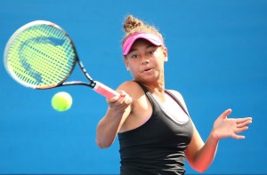 during the final of the 2016 Australian Open play off series at Melbourne Park on December 20, 2015 in Melbourne, Australia.