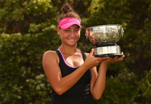during the final of the 2016 Australian Open play off series at Melbourne Park on December 20, 2015 in Melbourne, Australia.
